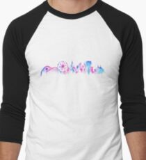 California Magic Theme Park Watercolor Skyline Silhouette Men's Baseball ¾ T-Shirt