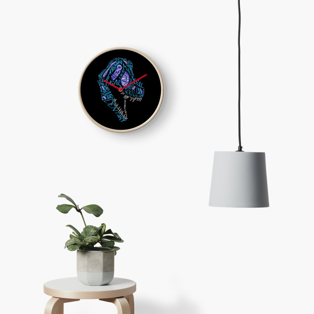 Color Calligram Tyrannosaur Skull Clock