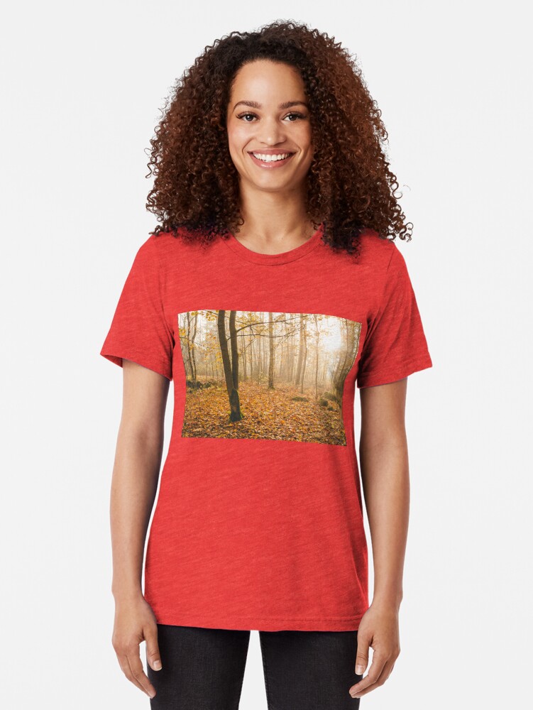 Alternate view of Foggy morning autumn forest Tri-blend T-Shirt