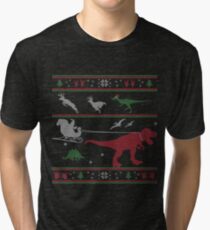Dinosaur Xmas Sweater Tri-blend T-Shirt