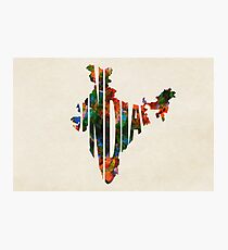 India Typographic Watercolor Map Photographic Print
