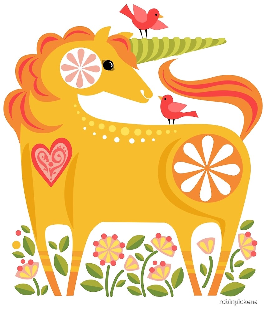 "Happy Unicorn in Yellow by Robin Pickens" by robinpickens Redbubble