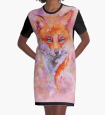 Watercolor colorful Fox T-Shirt Kleid