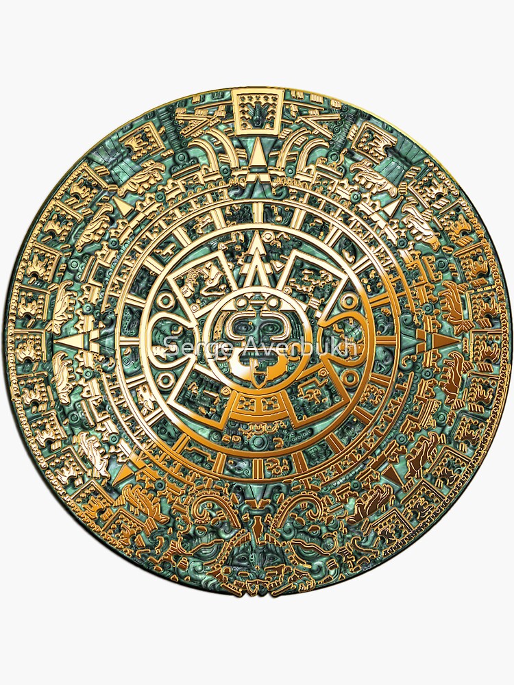 "Ancient Mayan (Aztec) Calendar (Jade & Gold) " Sticker by Captain7