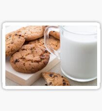 Transparent cup with milk and oatmeal cookies Sticker