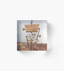 Tall vintage gas sign standing in the desert Acrylic Block
