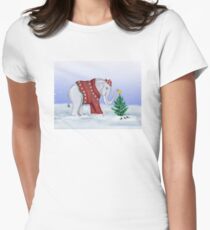 Elephant in a Red Hand-Knitted Sweater Women's Fitted T-Shirt