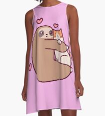 Faultier liebt Katze A-Linien Kleid