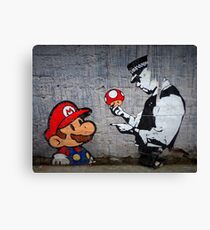 Banksy - Policeman and Mario's mushroom Canvas Print