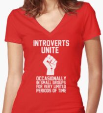 Introverts unite occasionally in small groups for very limited periods of time Women's Fitted V-Neck T-Shirt