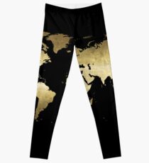 Schwarz-Gold-Weltkarte Leggings