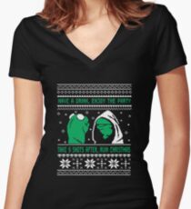 Funny Kermit Ugly Christmas Sweater Women's Fitted V-Neck T-Shirt