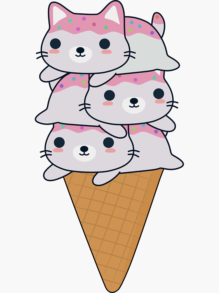 "Cute Cat Ice Cream Cone " Sticker by happinessinatee Redbubble