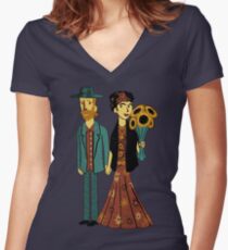 Love is Art Frida Kahlo and Van Gogh Women's Fitted V-Neck T-Shirt