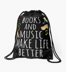 books and music make life better Drawstring Bag