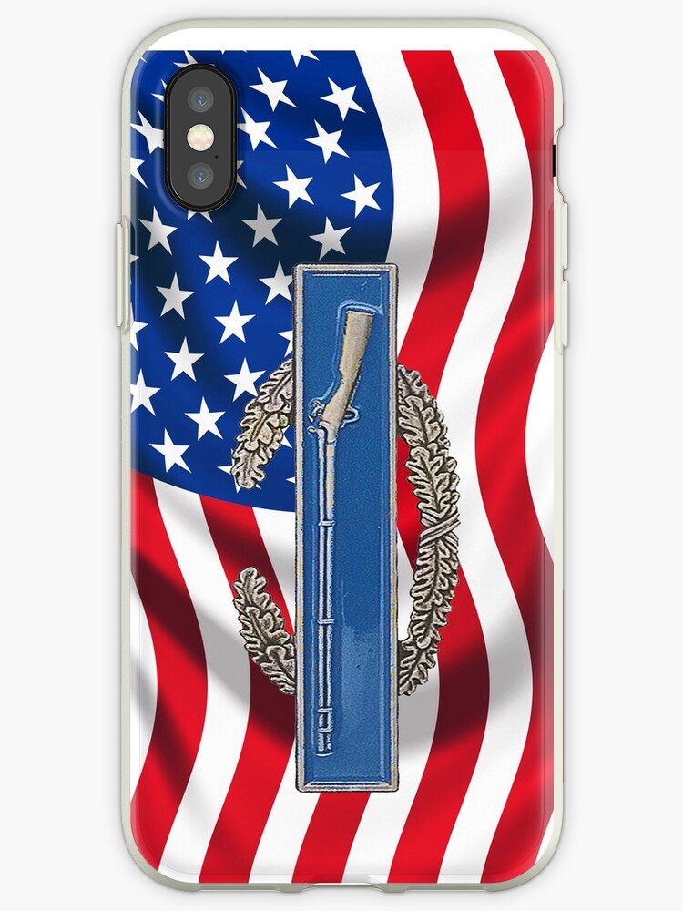 Infantry Badge on American Flag iPhone Case" iPhone Cases