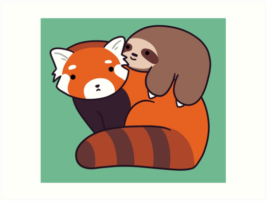 Little Sloth And Red Panda Art Prints By Saradaboru Redbubble 