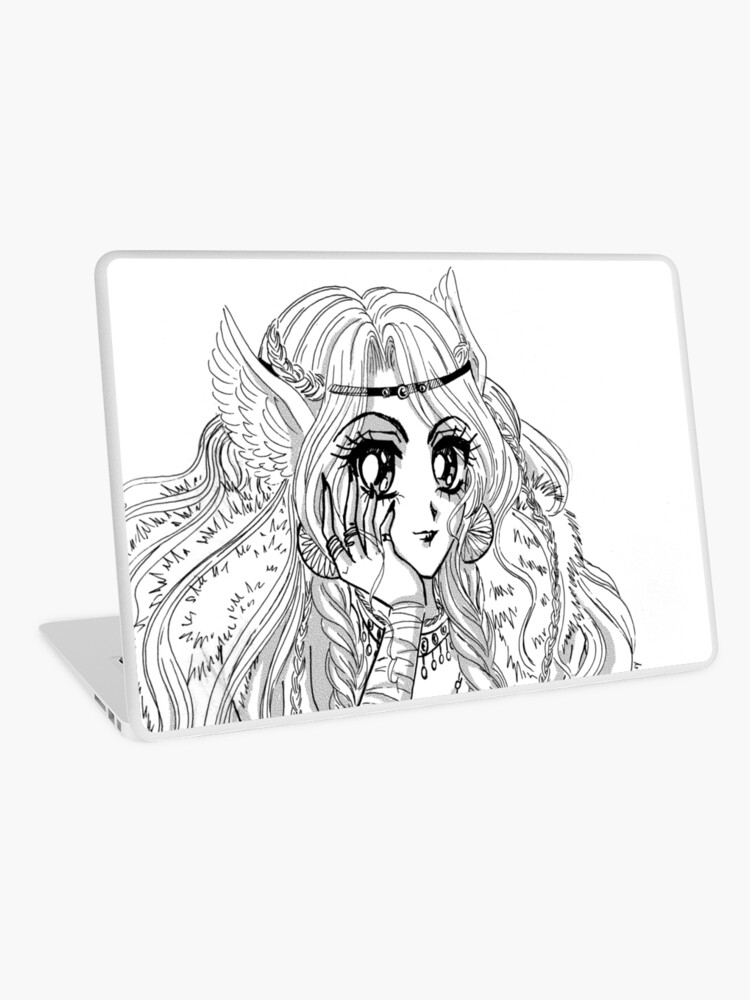 Encre Noir Et Blanc Manga Valkyrie Fille Viking Inspiré Skin Adhésive Dordinateur