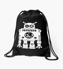 Cute Robot 6 White Drawstring Bag