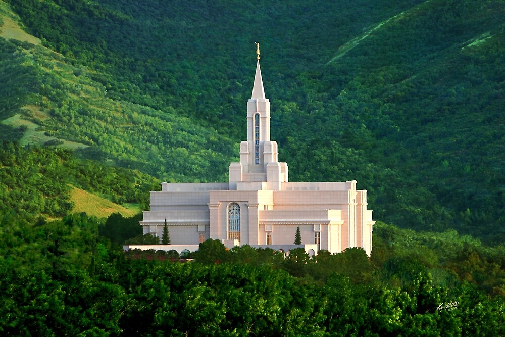"Bountiful Utah Temple Summer Sunset 30x20" by Ken Fortie Redbubble