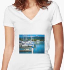Boats In The Marina Women's Fitted V-Neck T-Shirt