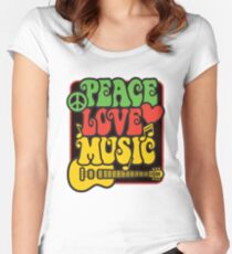 Camiseta entallada de cuello redondo Rasta Peace, Love, Music