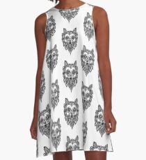 Wolf Zen Doodle A-Line Dress