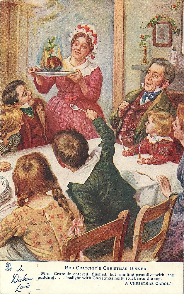 "Bob Crachit's Christmas Dinner" Vintage Christmas Postcard  (1905) by Douglas E.  Welch