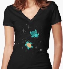 Space Turtles Women's Fitted V-Neck T-Shirt