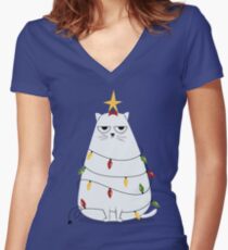 Grumpy Christmas Cat Fitted V-Neck T-Shirt