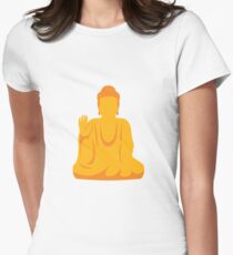 Golden Buddha Statue meditating Women's Fitted T-Shirt