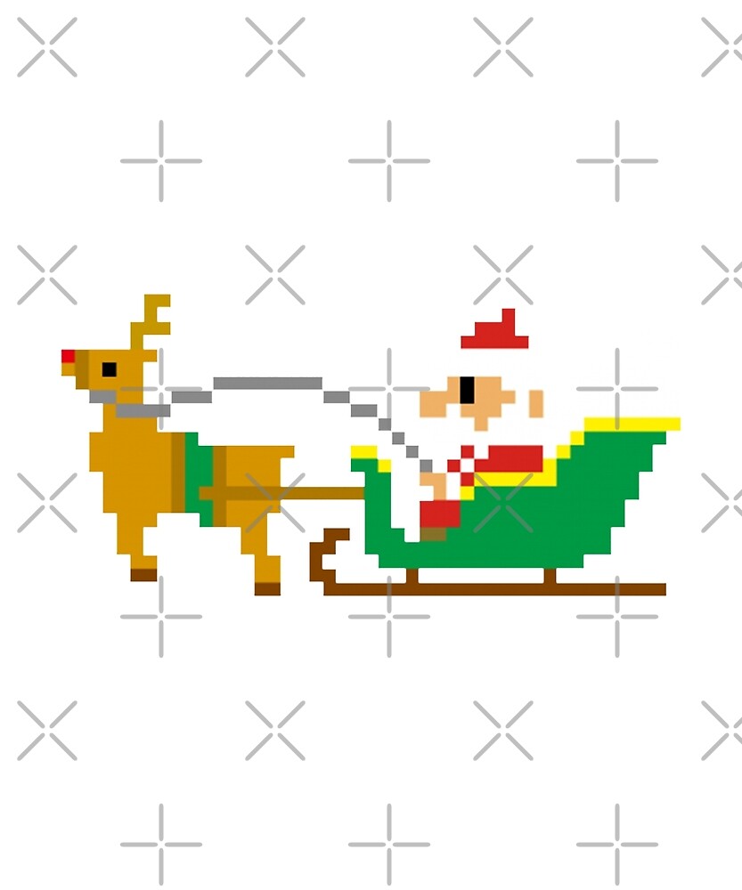 Funny Pixel Santa Claus Reindeer Sleigh Christmas By Japaneseinkart