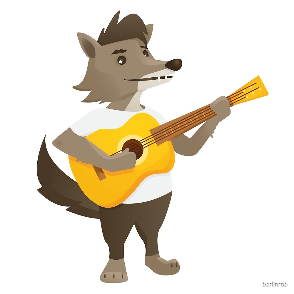 "Cute wolf playing music with guitar" by berlinrob Redbubble