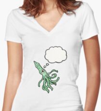 giant squid cartoon Women's Fitted V-Neck T-Shirt