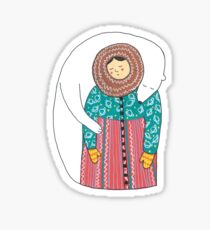 Lady And Her Polar Bear Friend Sticker