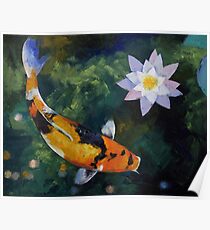 Showa Koi and Water Lily Poster