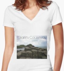 Captioned Giant's Causeway Women's Fitted V-Neck T-Shirt