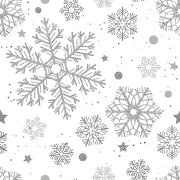 Silver snowflakes on white Art Print by Katerina Kirilova