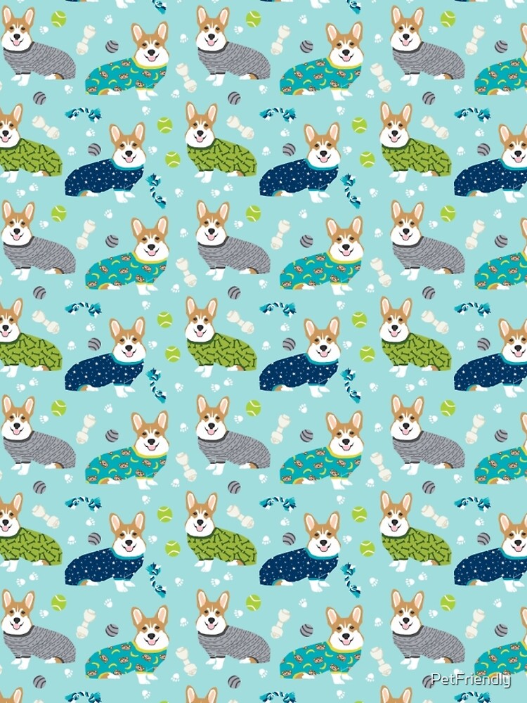 Corgi pajamas cute pet portrait custom dog breed art print by pet friendly for welsh corgi lovers by PetFriendly