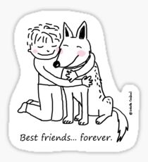 Children + German Shepherd = Best friends ... forever. / Dog & human doodle Sticker