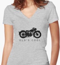 Old's Cool - Vintage Motorcycle Silhouette (Black) Women's Fitted V-Neck T-Shirt