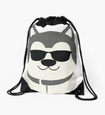 Siberian Husky Emoji Cool Sunglasses Look Drawstring Bag