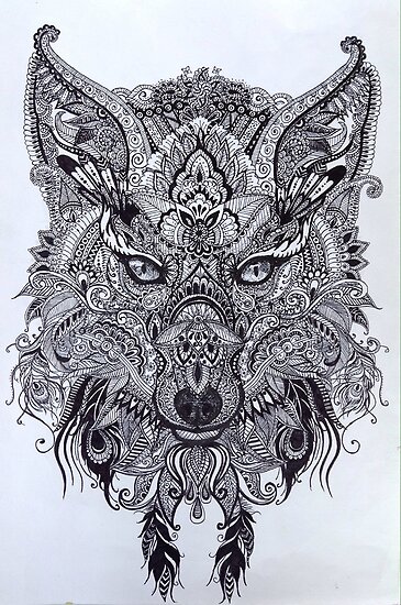 Zentagle Ornate Mandala Wolf Fox Spirit Animal Design ...
