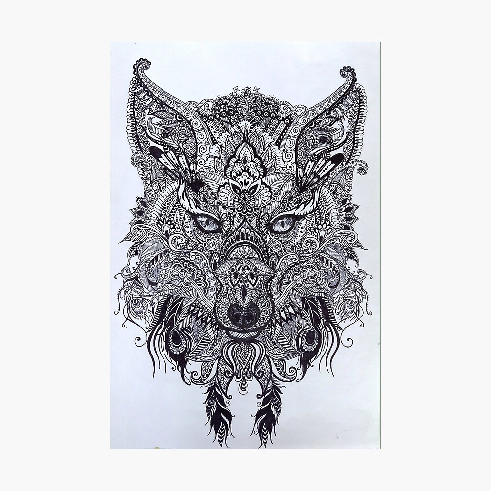Zentagle Ornate Mandala Wolf Fox Spirit Animal Design Photographic