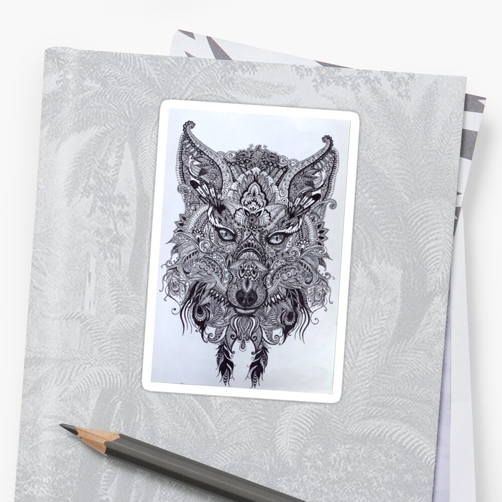 Pegatinas Zentagle Ornate Mandala Wolf Fox Spirit Animal Design De