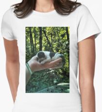 I LEFT FOOTPRINTS IN YOUR HEART EVEN WHILE IM SLEEPING>>LIFE IS PRECIOUS>>DOG -CANINE PICTURE AND OR CARD EC. Women's Fitted T-Shirt