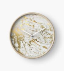 Marbre d'or sur blanc (impression de qualité hauteur originale) Horloge