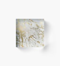 Gold marble on white (original height quality print) Acrylic Block