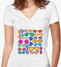 Eyeglasses Pattern Women's Fitted V-Neck T-Shirt