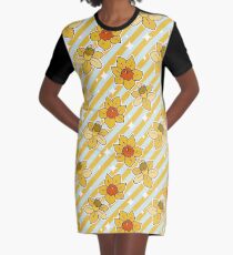 Daffodils Striped Pattern Graphic T-Shirt Dress